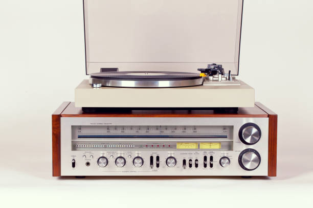 Vintage Stereo Radio Receiver with Record Player Turntable Set