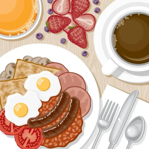 Vector illustration of Overhead View of Breakfast Foods