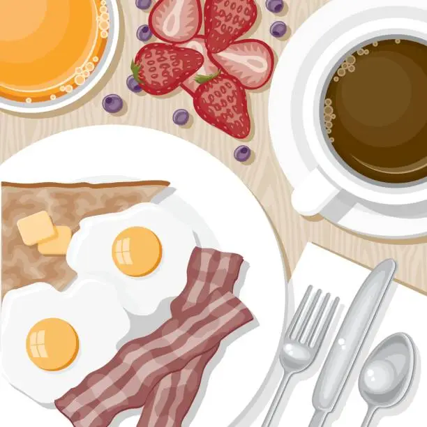 Vector illustration of Overhead View of Breakfast Foods