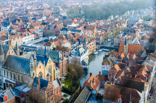 Aerial view of the UNESCO World Heritage Old Town in Bruges, Belgium stock photo