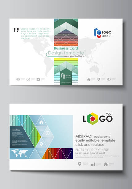 ilustrações de stock, clip art, desenhos animados e ícones de business card templates. vector layout, flat style template. bright color rectangles, colorful design, overlapping geometric rectangular shapes forming abstract beautiful background - 11927