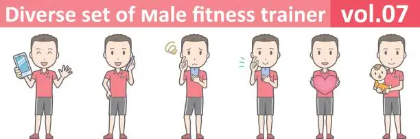 Vector illustration of Diverse set of male fitness trainer, EPS10 vol.07