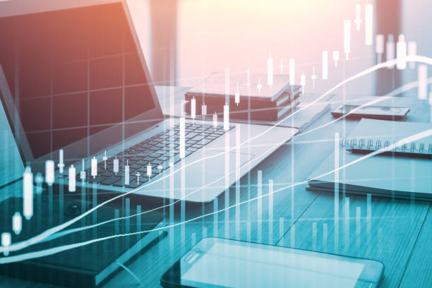 istock Stock market indicator and financial data view from LED. Double 641508028