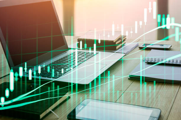 istock Stock market indicator and financial data view from LED. Double 641508274