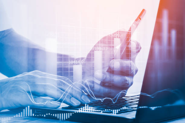 istock Stock market indicator and financial data view from LED. Double 641508628
