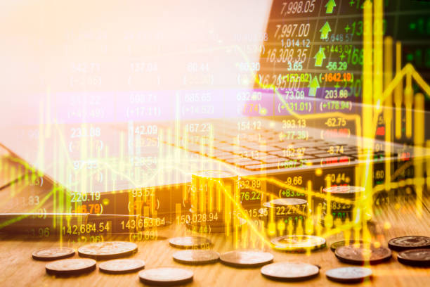 istock Stock market indicator and financial data view from LED. Double 641508750