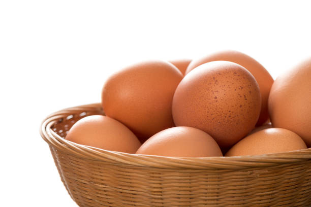 istock Close Up of Brown Hen Eggs in Wicker Tray 641508972