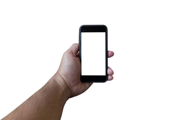 istock man hand holding mobile phone on white background 641511572