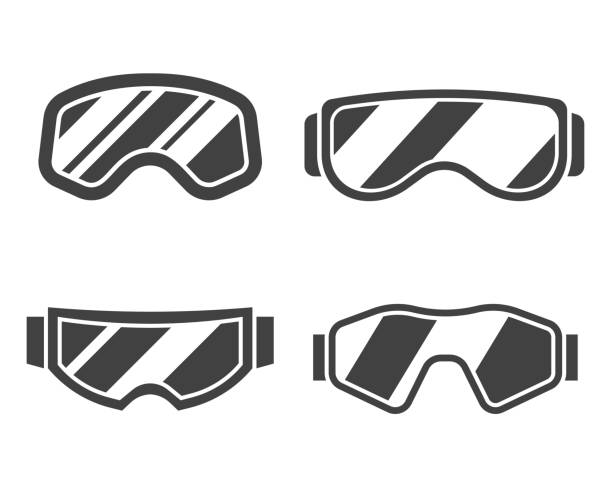 Ski Goggles Outline Icon Set Snowboard or ski goggles silhouette collection in flat design. Skiing or snowboarding face protection glasses outline vector icon. Winter sport goggle set in black and white. ski goggles stock illustrations
