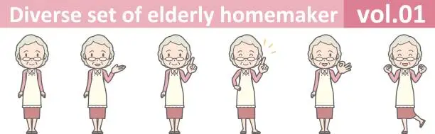 Vector illustration of Diverse set of elderly homemaker, EPS10 vol.01