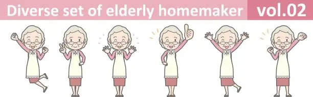 Vector illustration of Diverse set of elderly homemaker, EPS10 vol.02