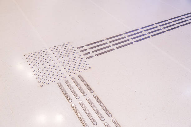 Closeup on indoor tactile paving foot path for the blind and vision impaired handicap in Hong Kong