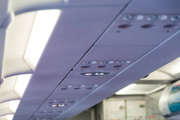 istock Plane interior No Smoking and Buckle Seat-Belt signage 641514722