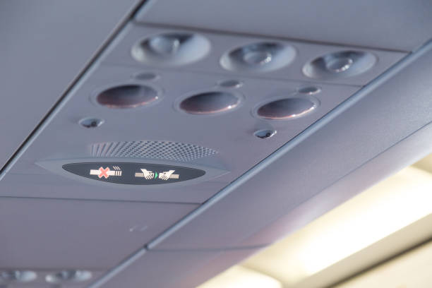 Plane interior No Smoking and Buckle Seat-Belt signage