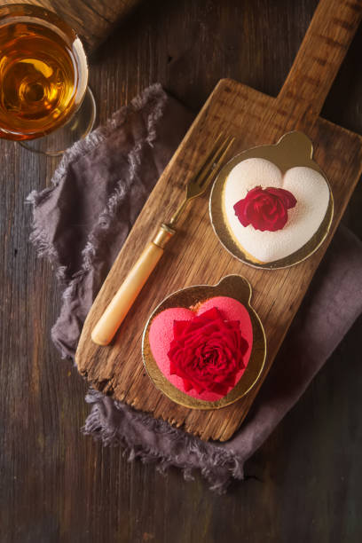 istock Delightful, luxury mousse cake in the form heart. Valentine's Da 641516858