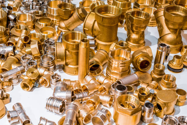 istock Scattering of various brass sanitary products. 641517136