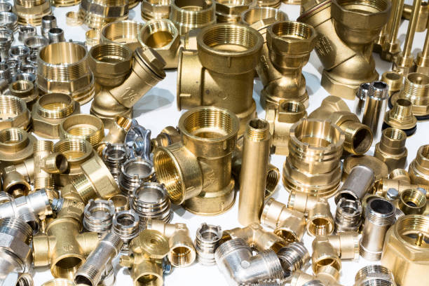 istock Scattering of various brass sanitary products. 641517150