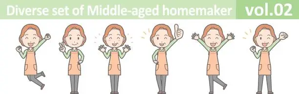 Vector illustration of Diverse set of middle-aged homemaker, EPS10 vol.02