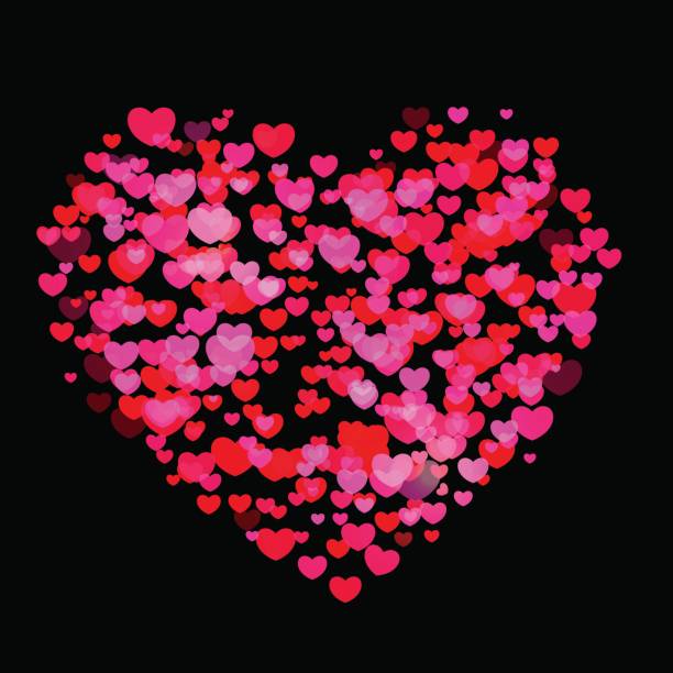 wiele małych red hearts skomponowanych w jednym kształcie serca - four of hearts stock illustrations
