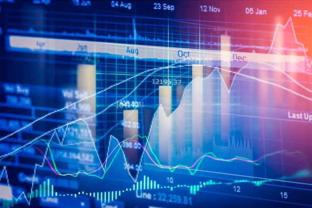 istock Stock market indicator and financial data view from LED. Double 641520210