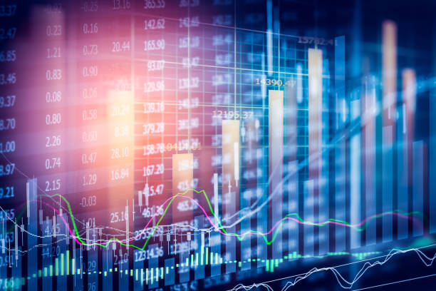 istock Stock market indicator and financial data view from LED. Double 641520234