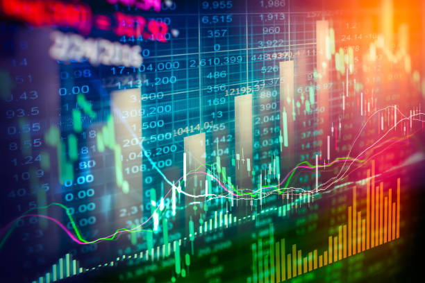 istock Stock market indicator and financial data view from LED. Double 641520596