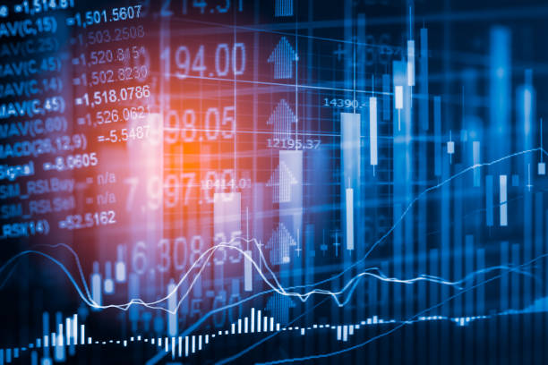 istock Stock market indicator and financial data view from LED. Double 641520794
