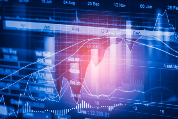 istock Stock market indicator and financial data view from LED. Double 641521042