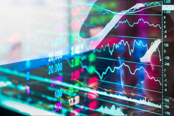 istock Stock market indicator and financial data view from LED. Double 641521126