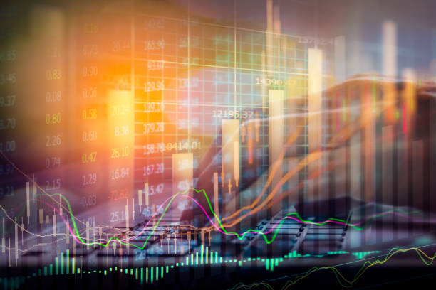 istock Stock market indicator and financial data view from LED. Double 641521156