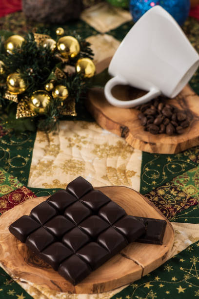 istock Chocolate coffee cup, coffee beans christmas balls with christmas consept 641521702