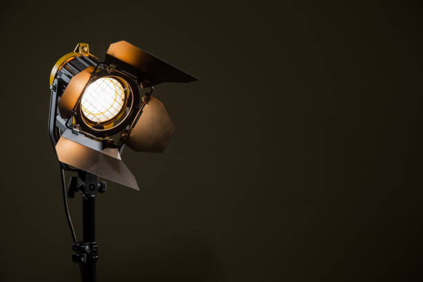 spotlight with directional light with a fresnel lens, halogen lamp and protective shutters. - lens camera photography photography themes imagens e fotografias de stock