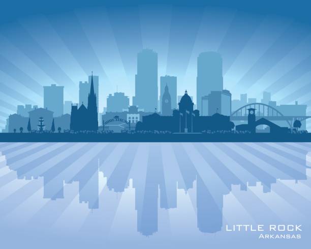 ilustraciones, imágenes clip art, dibujos animados e iconos de stock de silueta de little rock arkansas city skyline - little rock