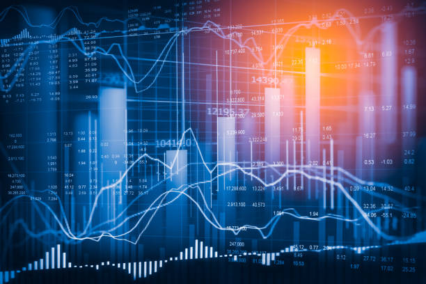 istock Stock market indicator and financial data view from LED. Double 641523786