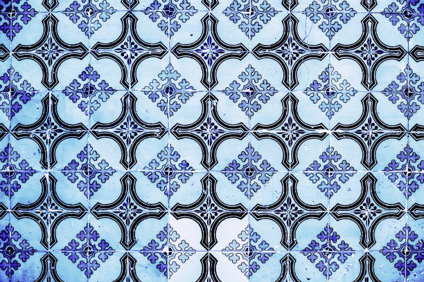 istock Portuguese azulejo tiles. Blue and white  - Abstract Square design element ornaments  as wallpaper, web, background,  art textures 641523854