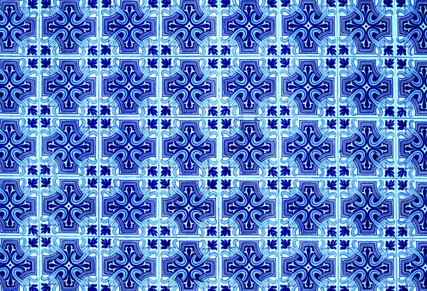 Portuguese azulejo tiles. Blue and white Abstract colorful wall background Portuguese azulejo tiles. Blue and white Abstract colorful wall background persian pottery stock pictures, royalty-free photos & images