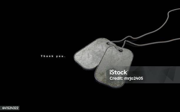 Thank You Veterans Day Old Dog Tags Chain On Black Background Stock Photo - Download Image Now