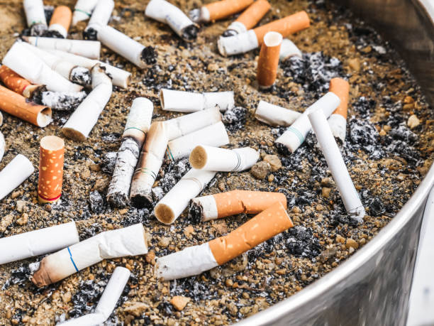 istock Smoked Cigarettes Butts in ashtray 641525192