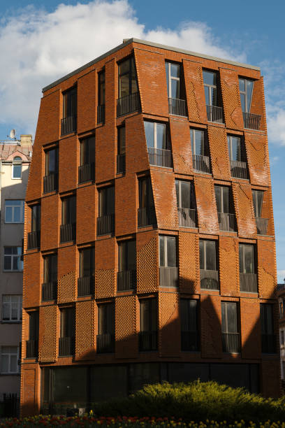 istock Facade of modern brick apartment house, conceptual design 641527580