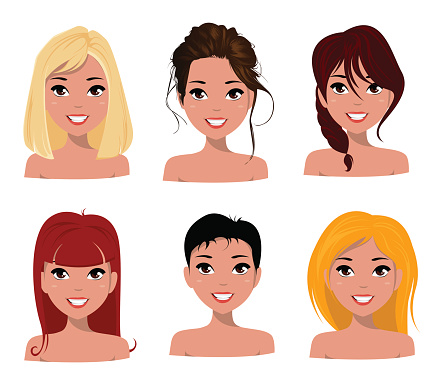 Young Pretty Women Pretty Faces With Different Hairstyles Stock  Illustration - Download Image Now - iStock
