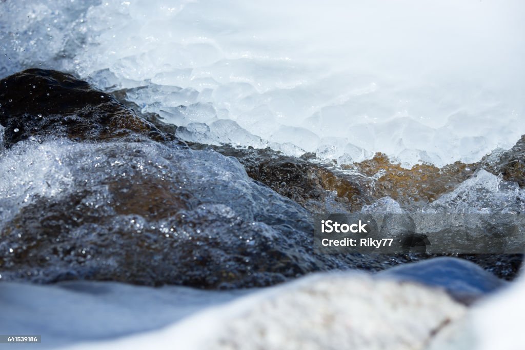 Ice & water Close up of a river with ice and sun Beauty In Nature Stock Photo