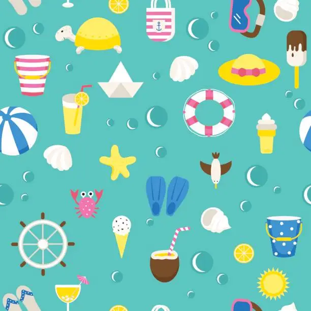 Vector illustration of Seamless pattern on a beach theme.