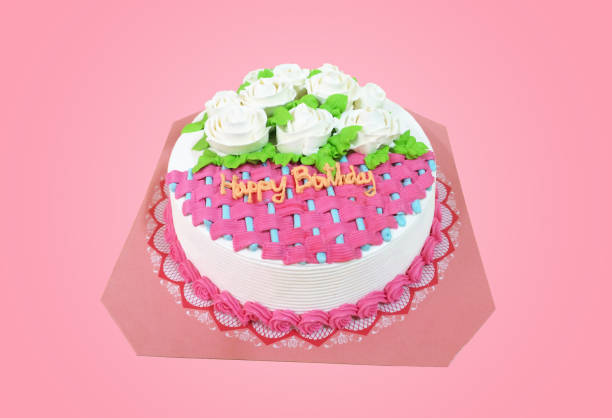 istock Happy birthday cake over pink pastel background 641551006