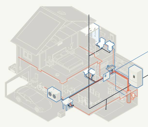 haus-sanitär-diagramm - water heater boiler water pipe basement stock-grafiken, -clipart, -cartoons und -symbole