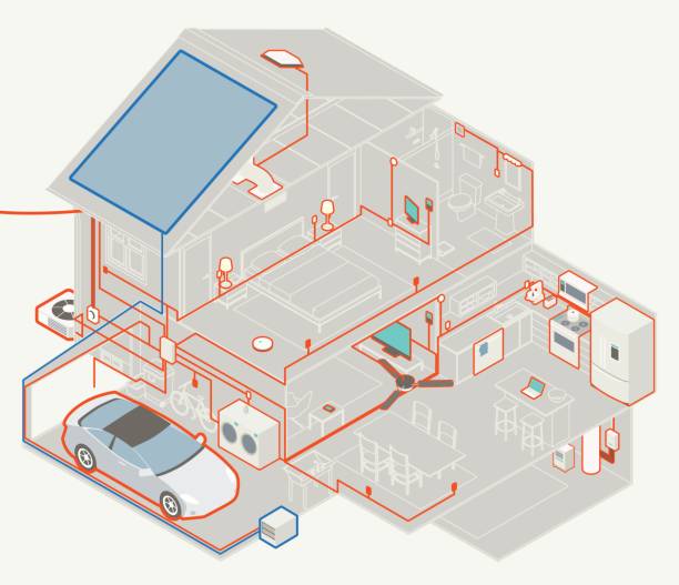 illustrations, cliparts, dessins animés et icônes de schéma électrique de la maison - domotique
