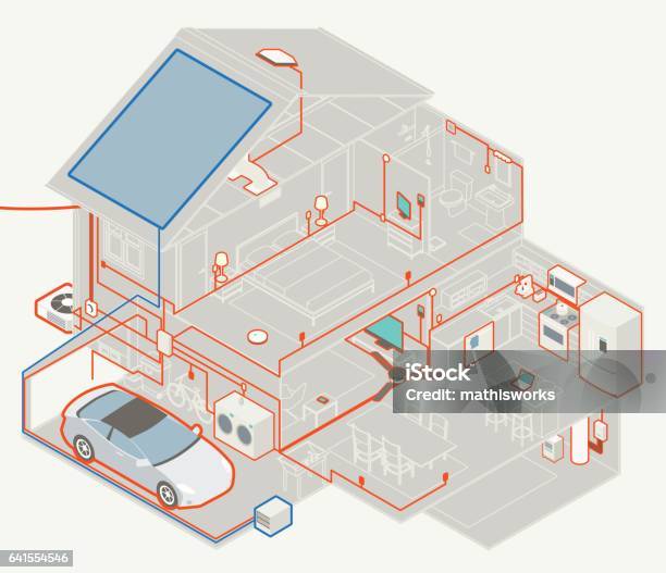 House Electrical Diagram Stock Illustration - Download Image Now - House, Isometric Projection, Home Automation