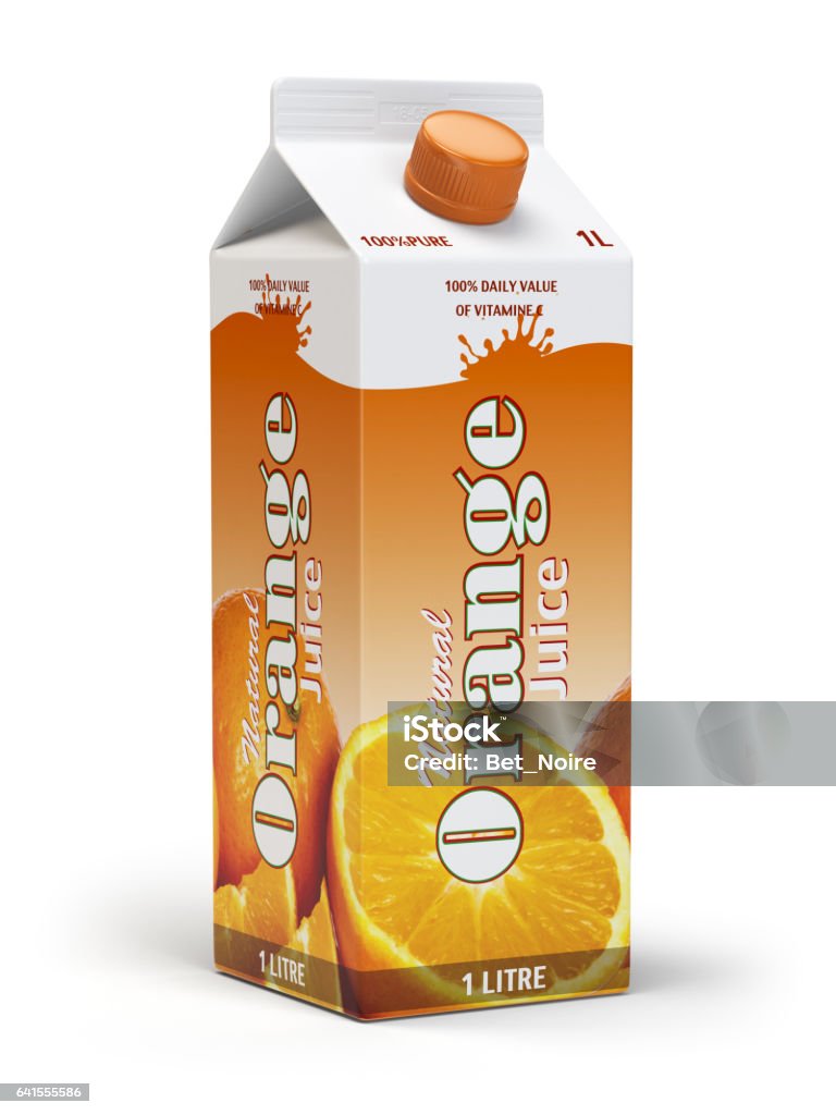 Boîte en carton de carton de jus d’orange pack isolé sur fond blanc. - Illustration de Jus en brique libre de droits