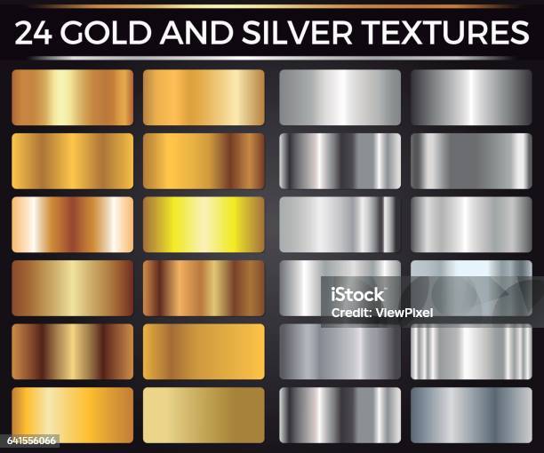 Vector Set Of Gold And Silver Gradients Gold And Silver Squares Collection Textures Group Stock Illustration - Download Image Now