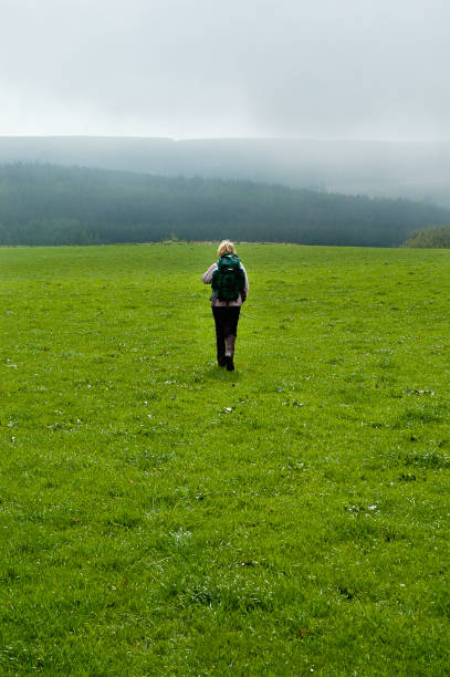 istock Female hiker in misty North Yorkshire Moors, England 641556830