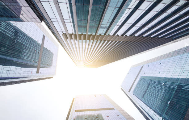 istock Looking up at business buildings 641561324